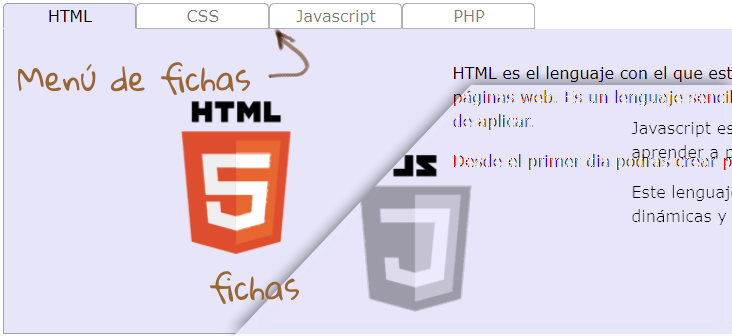 Menu horizontal de fichas, Javascript