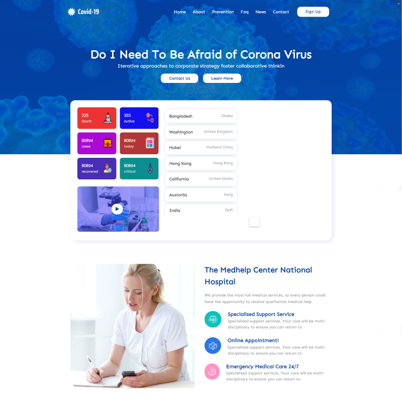 Covid-19 - Coronavirus Medical Prevention Website Template