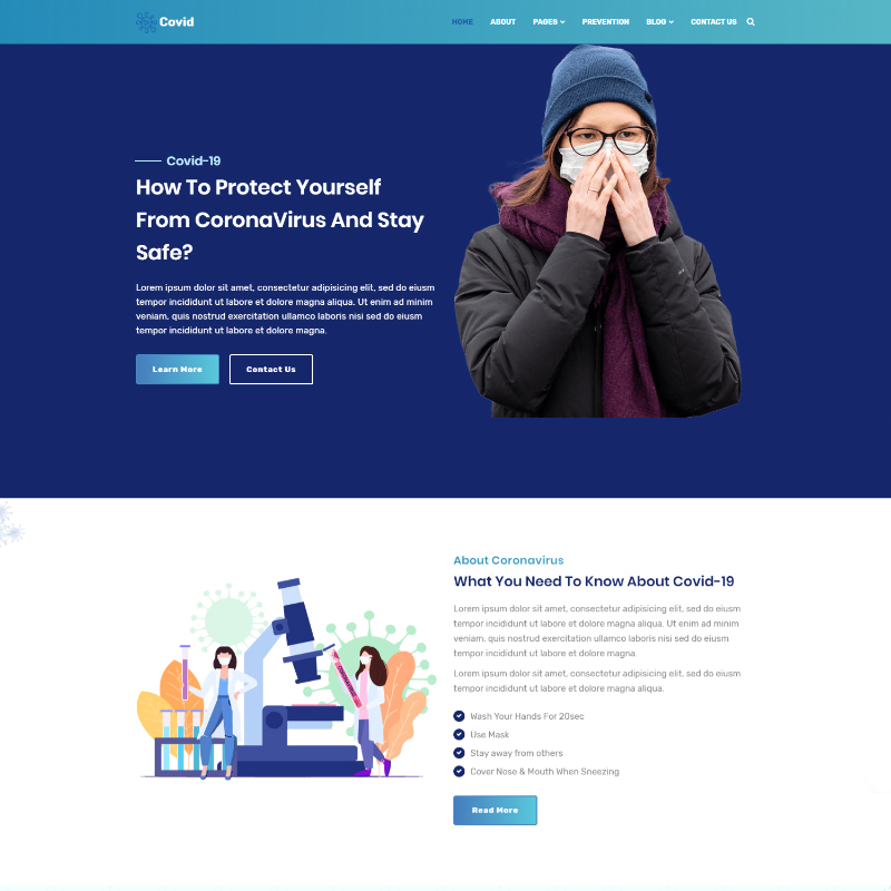 Covid - Coronavirus Medical Prevention Website Template